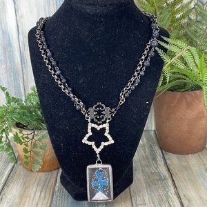 👑🌟Adorned Crown Artisan assemblage cross Star two strand necklace